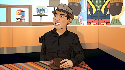 Schnellzeichner & Karikaturist Xi Ding Karikatur von Xi Ding im Interview